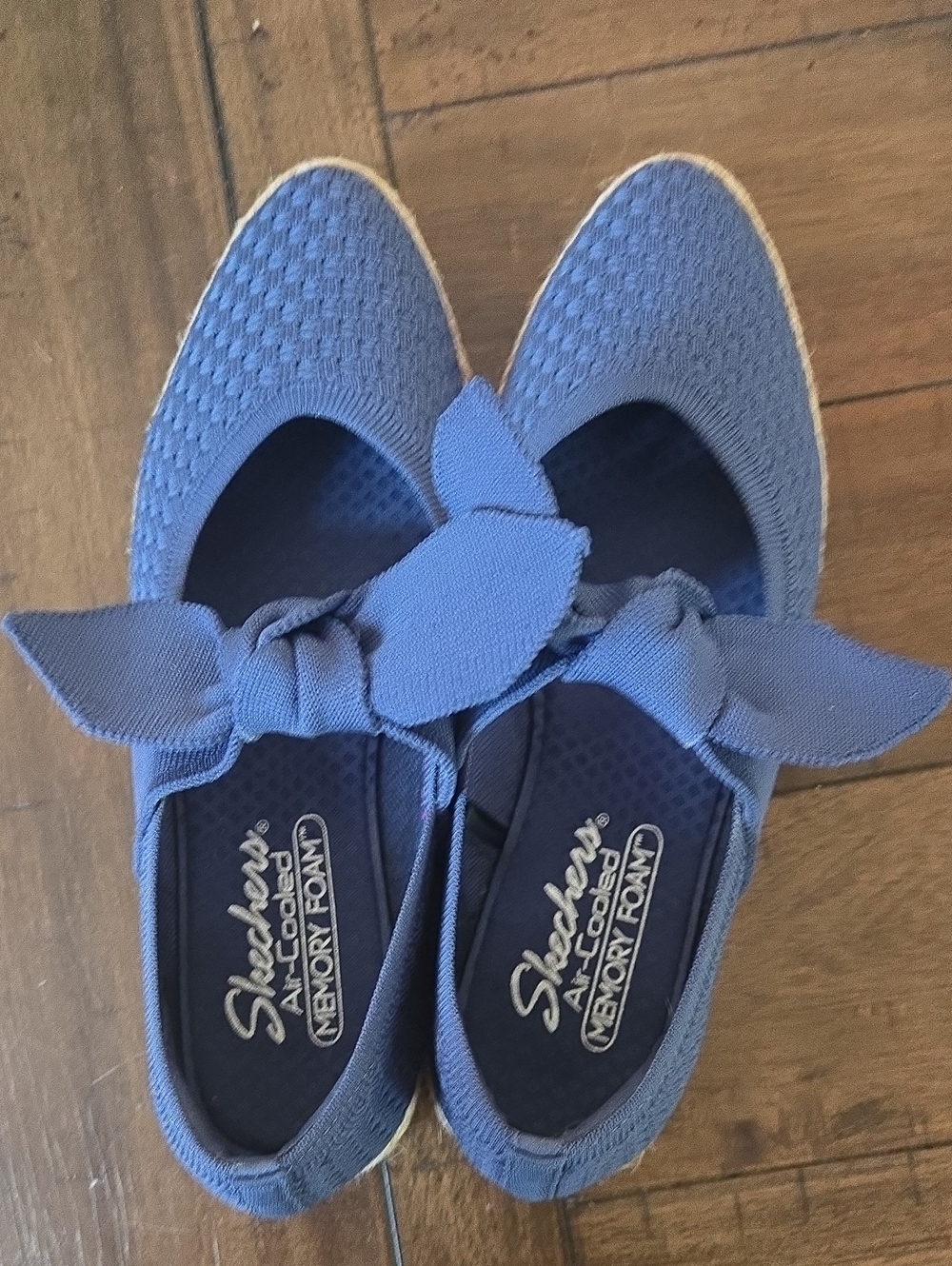 Skechers Blue Knit Bow Slip-On Flats with Memory Foam